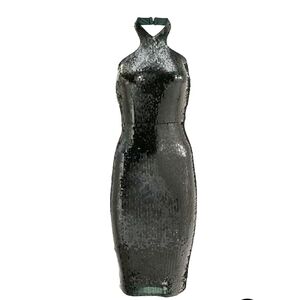NWT- Express Sequin Halter Neck Open Back Midi Sheath Dress
